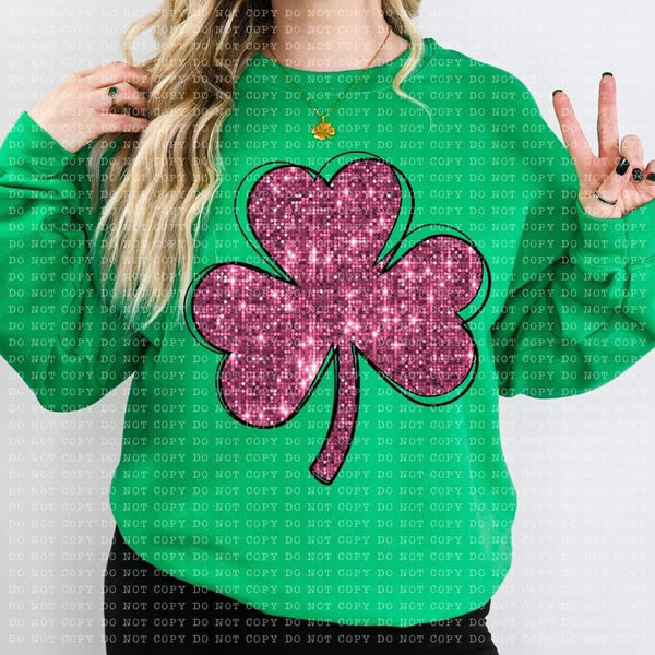 PINK FAUX SEQUIN CLOVER -DTF TRANSFER