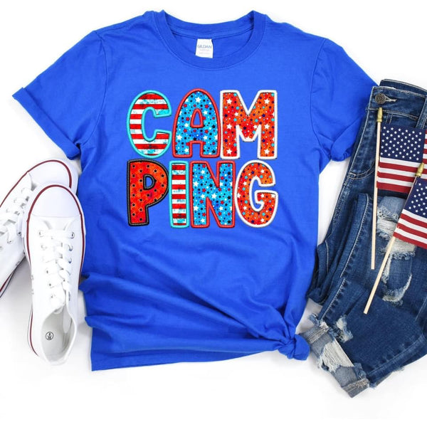 CAMPING RED WHITE BLUE COMPLETED TEE - Wholesale