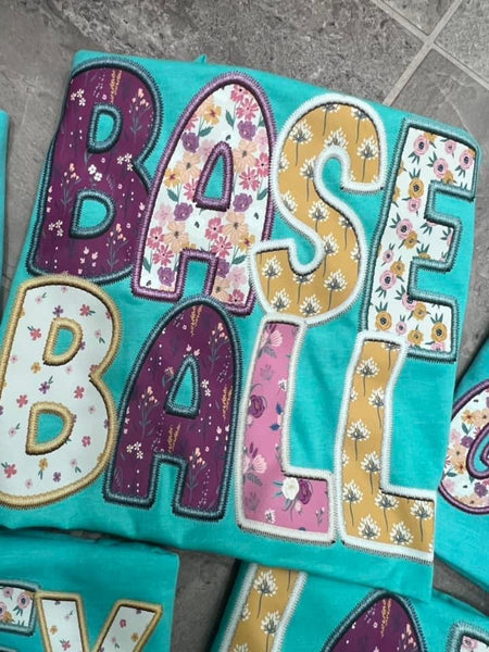 FLORAL BASEBALL FAUX EMBROIDERY PNG DIGITAL DOWNLOAD