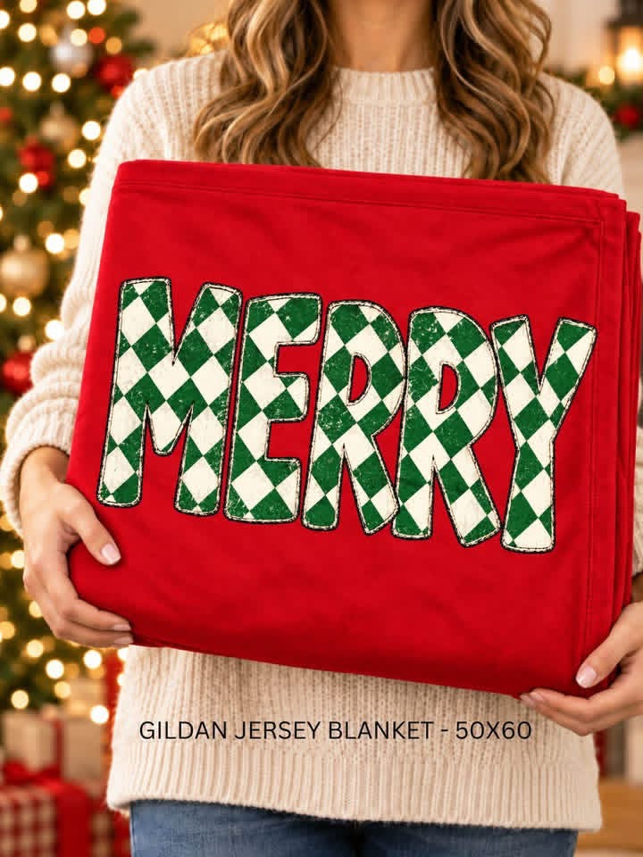 Merry Green Checkered Gildan Blanket | 50 x 60