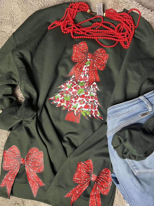 Red Glitter Bow Tree Set  | DTF TRANSFER |