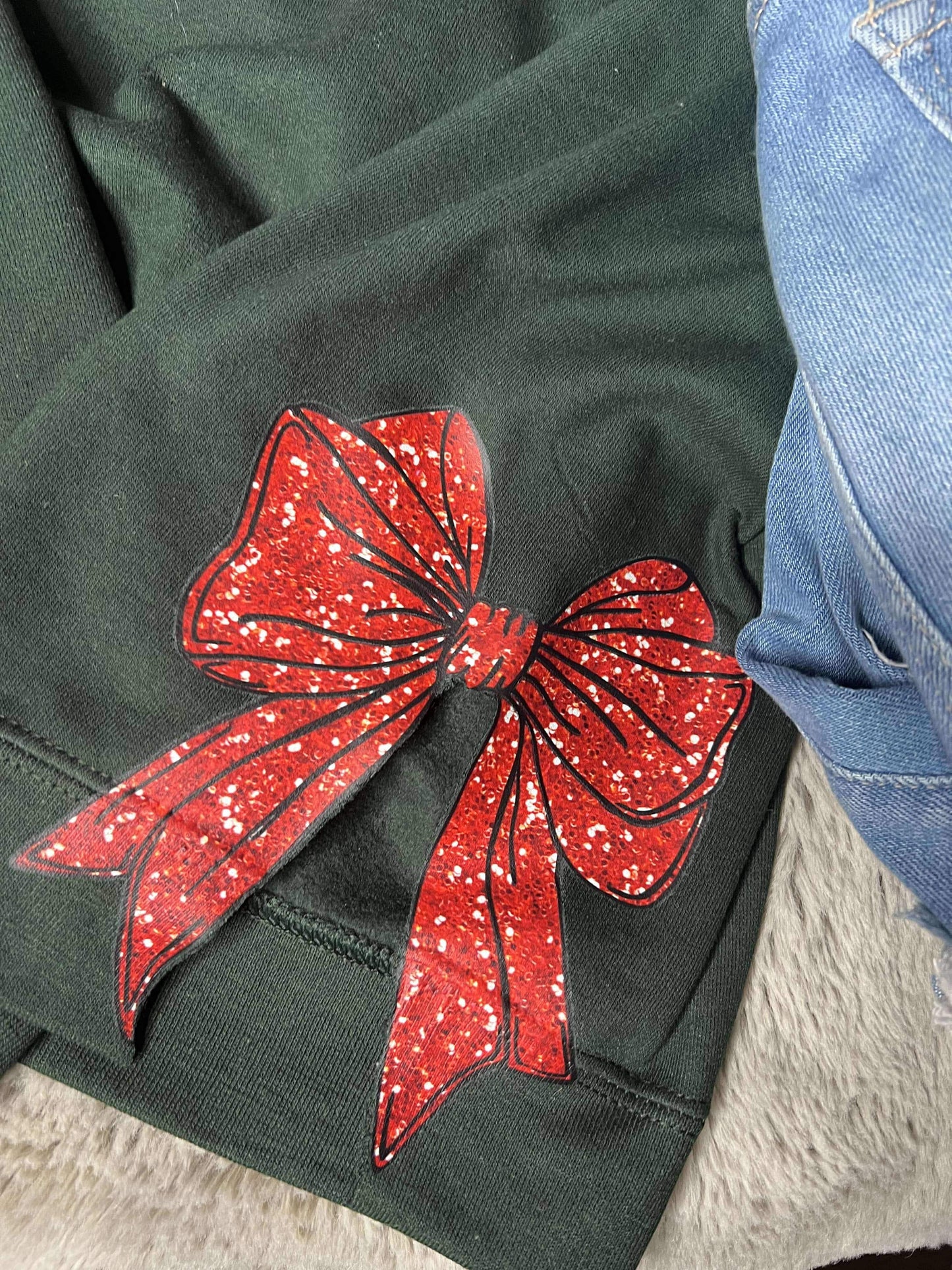 Red Glitter Bow Tree Set  | DTF TRANSFER |