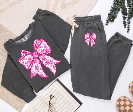 PINK FLORAL BOW SET  -DTF TRANSFER
