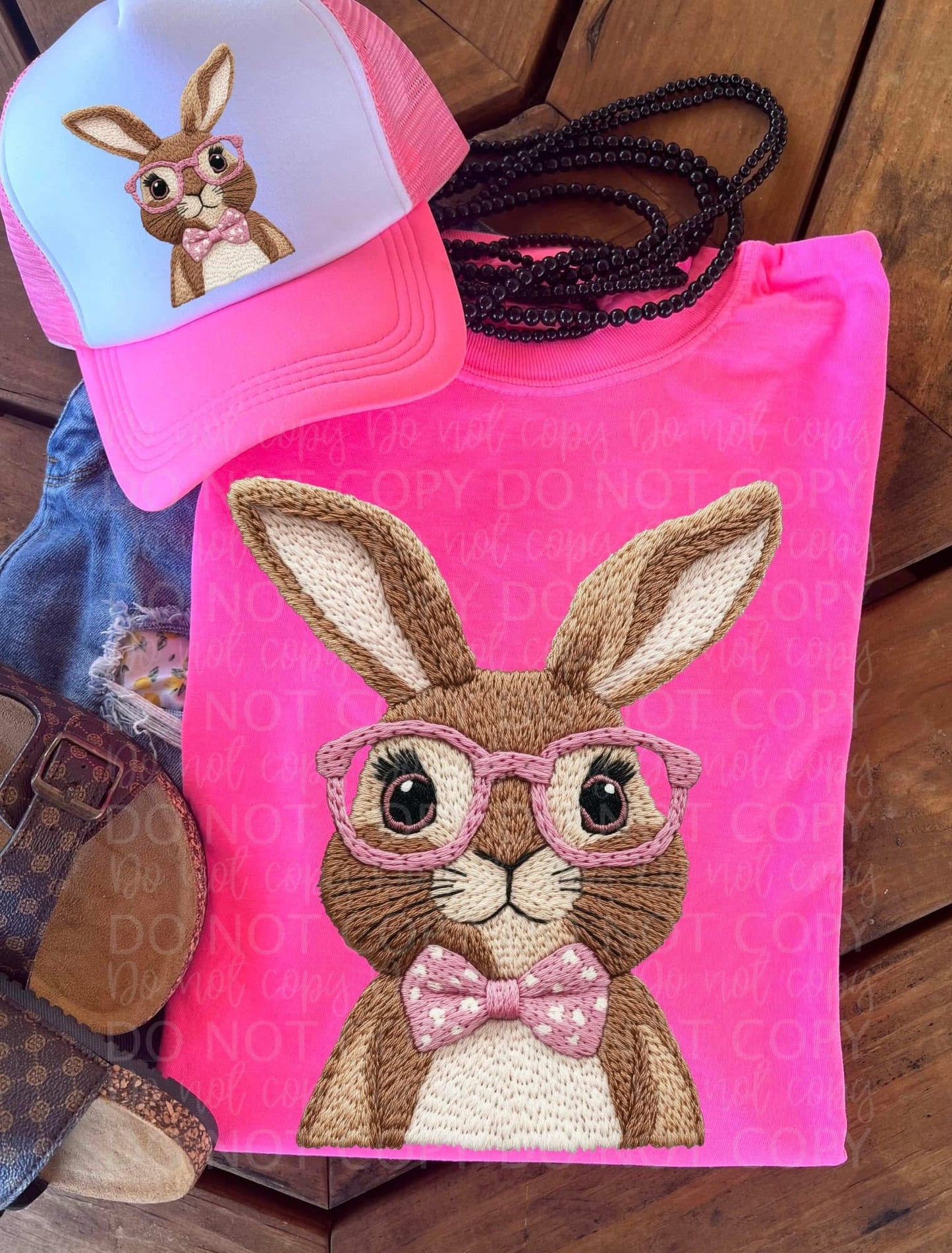 Pink Faux Embroidery Bunny | DTF TRANSFER |