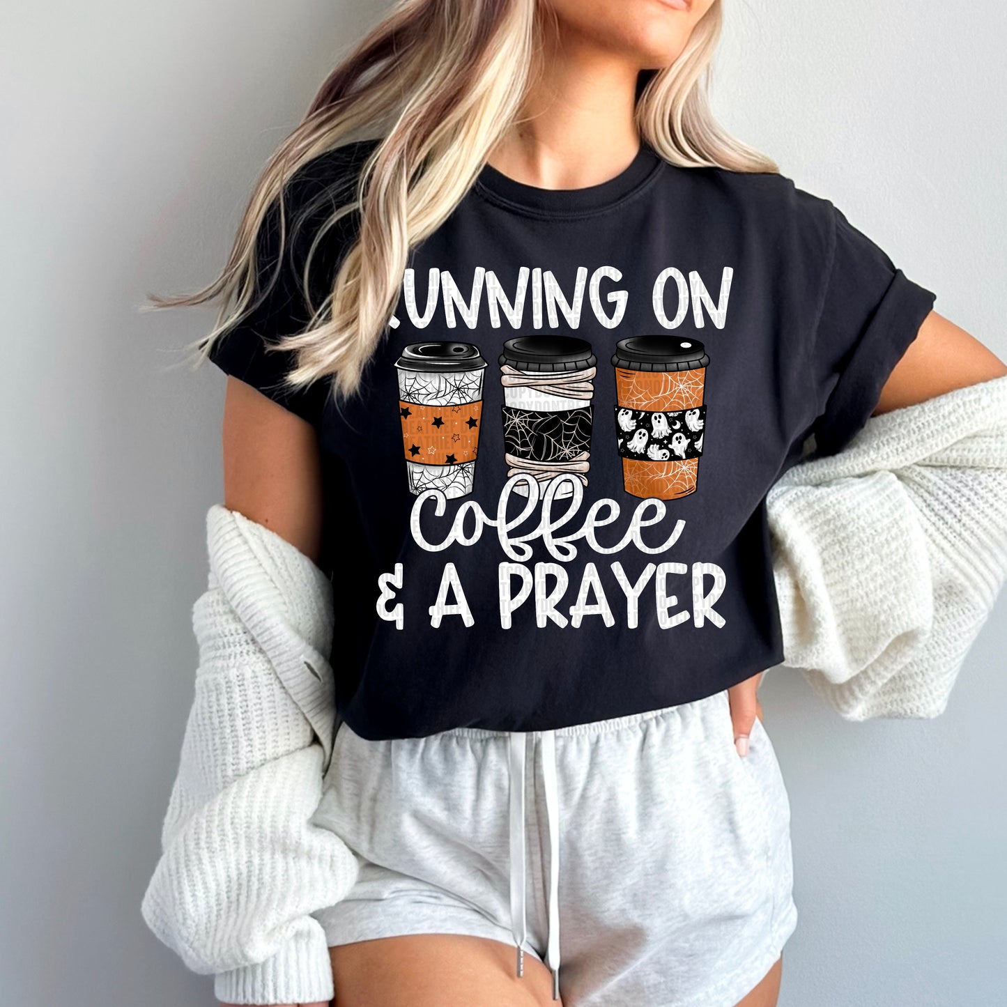 Running on Coffee & Prayer * Halloween / white   | DTF TRANSFER