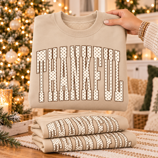 Thankful Polka Dot Crewneck Sweatshirt - Sand
