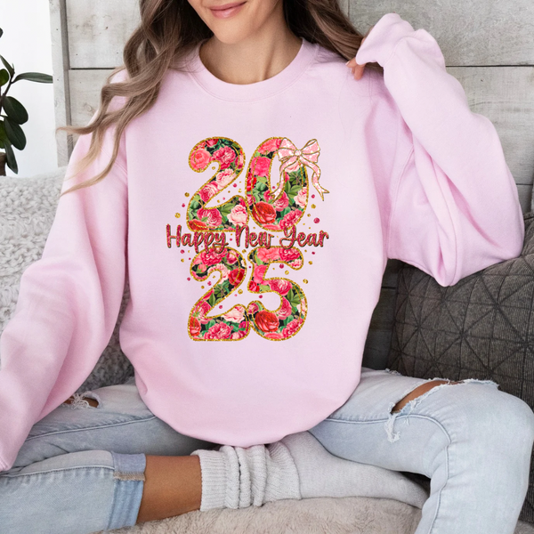 Pink Floral Happy New Year 2025 | COMPLETED SWEATSHIRT