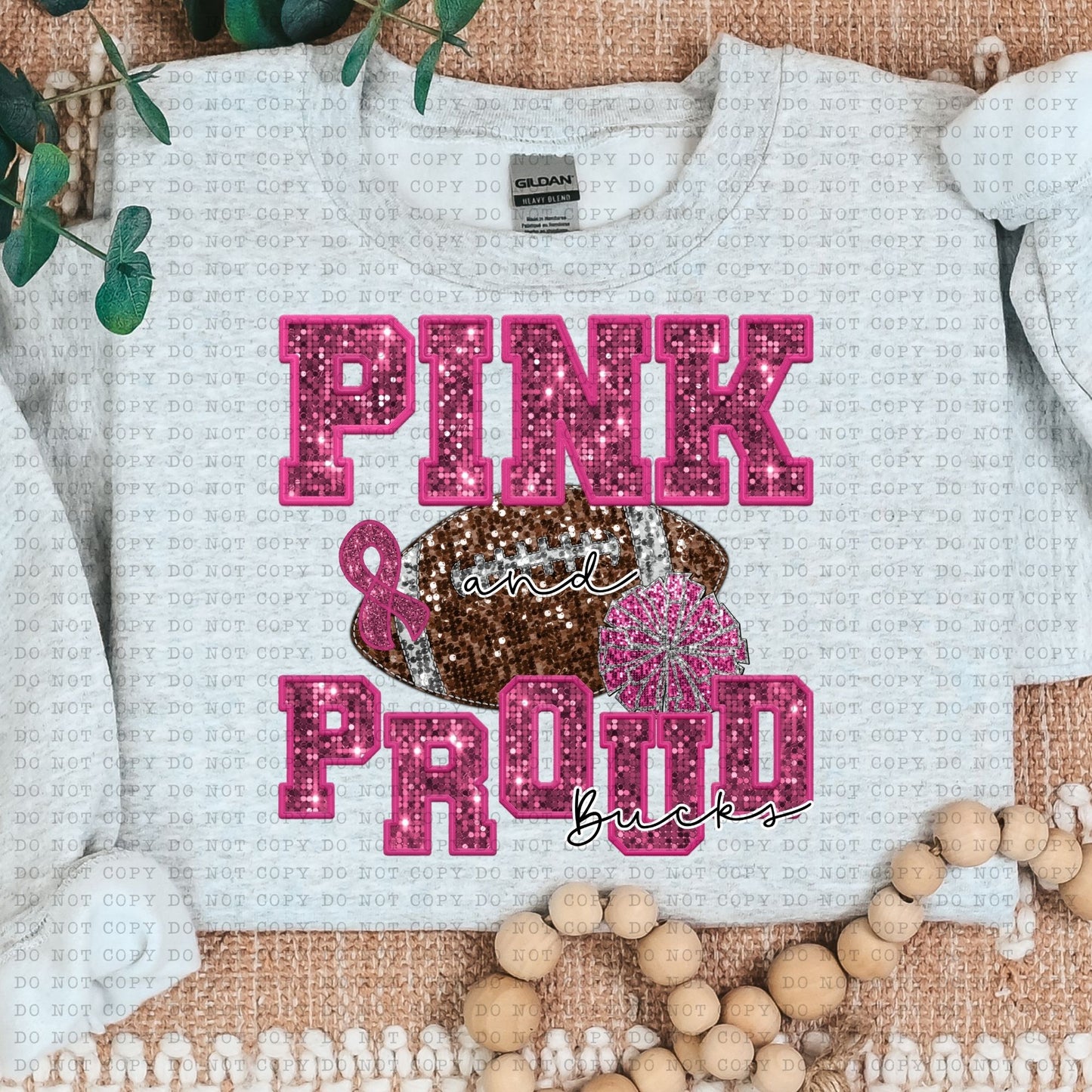 Bucks Pink and Proud Football Faux Sequin/Faux Embroidery DTF Transfer
