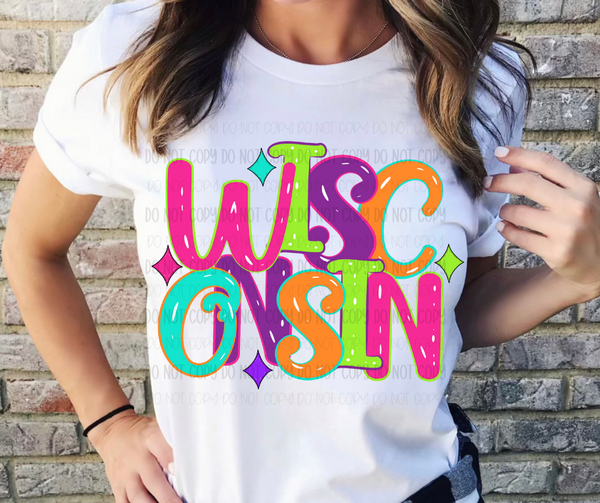 Wisconsin - Neon State- DTF Transfer