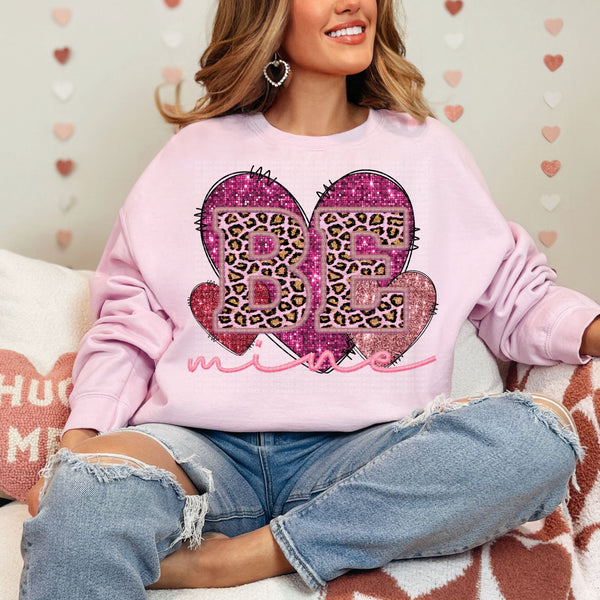 Be Mine Pink Glitter Leopard Faux Embroidery DTF Transfer
