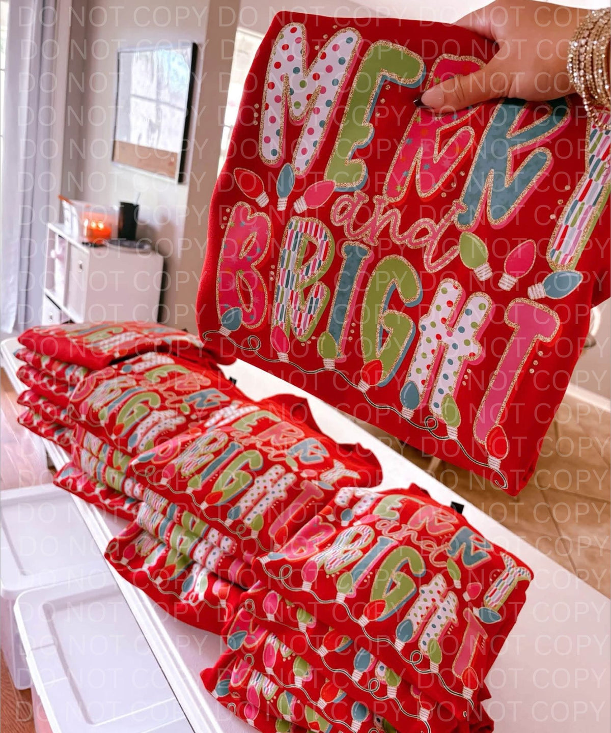 Merry and Bright Print Crewneck Sweatshirt - Red