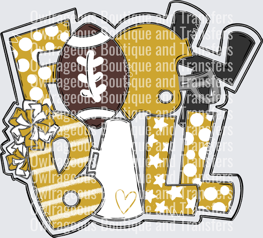 Football Word Art VEGAS GOLD WHITE
