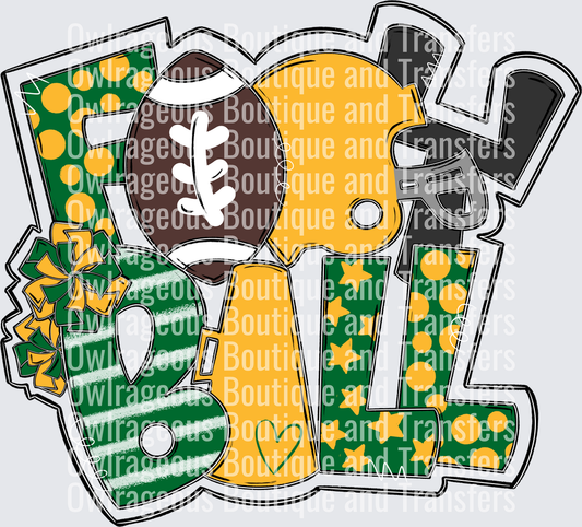 Football Word Art KELLY GREEN YELLOW GOLD