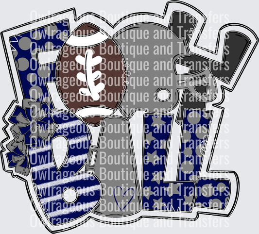 Football Word Art NAVY GRAY