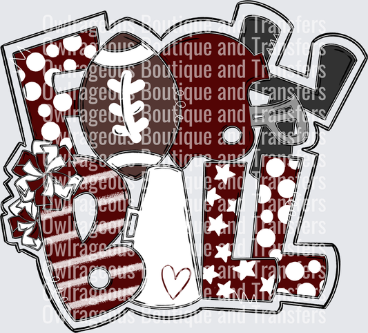 Football Word Art MAROON WHITE