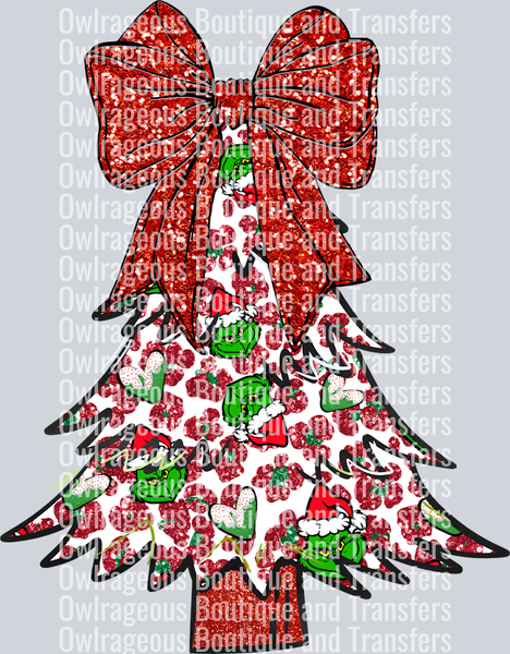 red glitter bow grinch tree