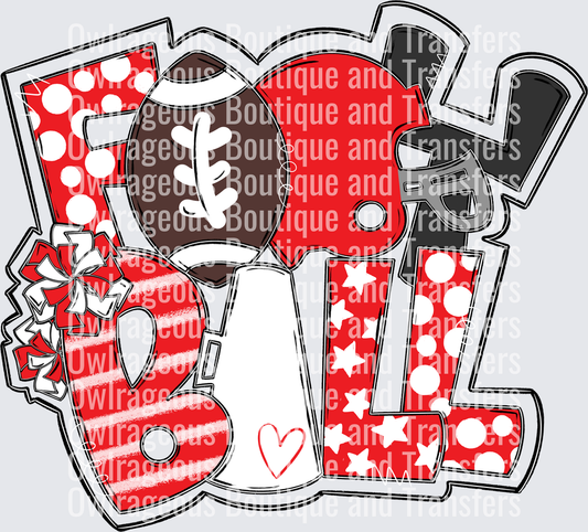 Football Word Art RED WHITE