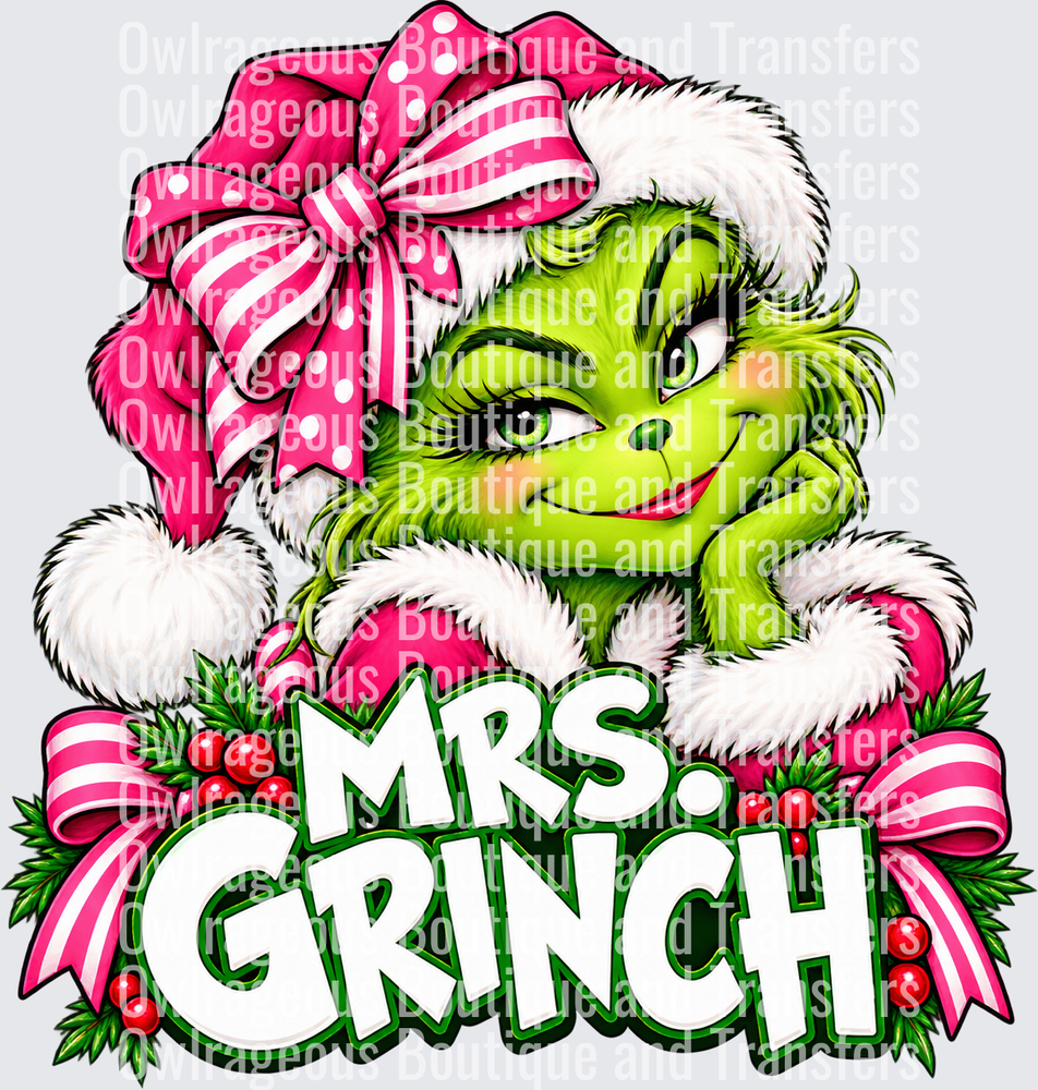 Mrs. Grinch holiday bow graphic