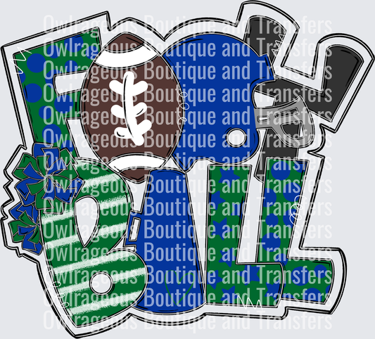 Football Word Art ROYAL BLUE KELLY GREEN