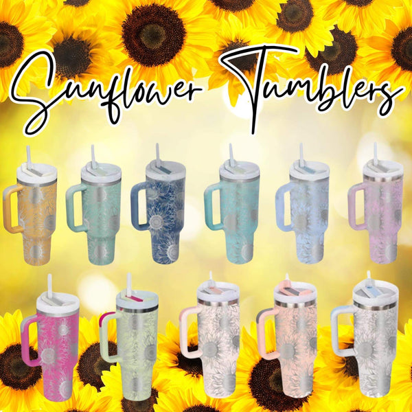 Sunflower 40 oz Tumbler - Colored Tumbler with Handle  - WHOLESALE